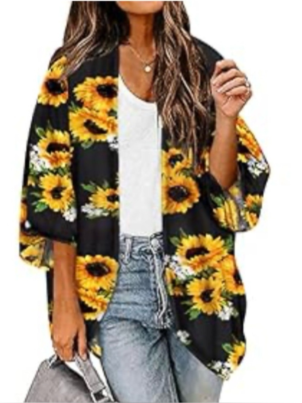 Sunflower Print Black Chiffon Women’s Topper, size S/M